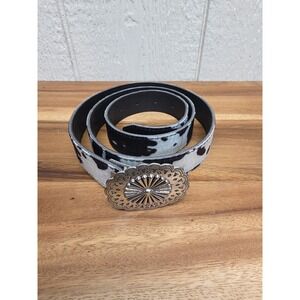 Womens Western Cowhide Black & White Belt Push Close 42" Cowgirl Rodeo